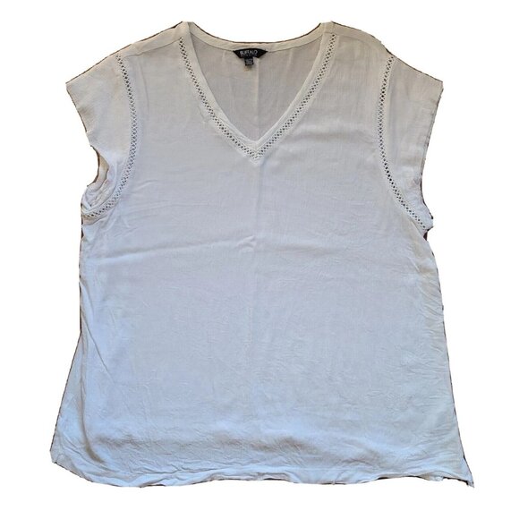 Buffalo David Bitton Top Womens Size XXL Solid All White Short Sleeve Shirt - Picture 1 of 5